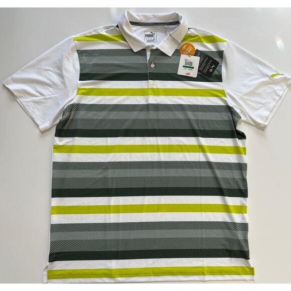 Puma Men's Turf Stripe Polo Bright White/Laurel Wreath 576923 04 Size L NWT📦 - Picture 1 of 12